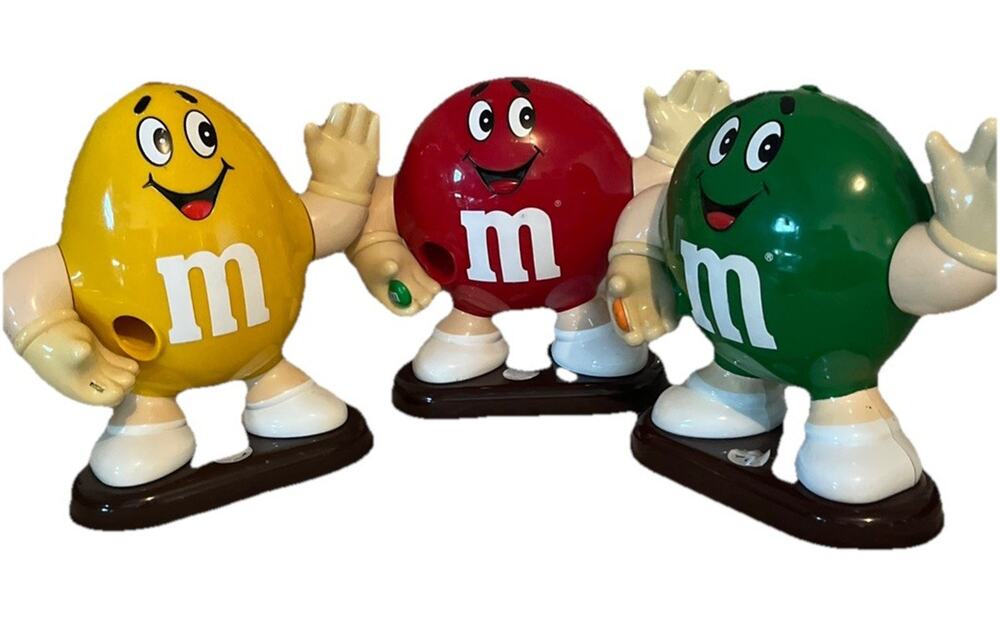 M&M's Red Yellow Green Character Display Figures Candy & Nuts Advertising Set